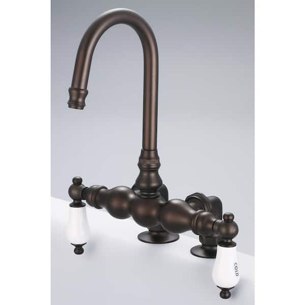 Water Creation 2-Handle Deck Mount Claw Foot Tub Faucet with Labeled Porcelain Lever Handles in Oil Rubbed Bronze