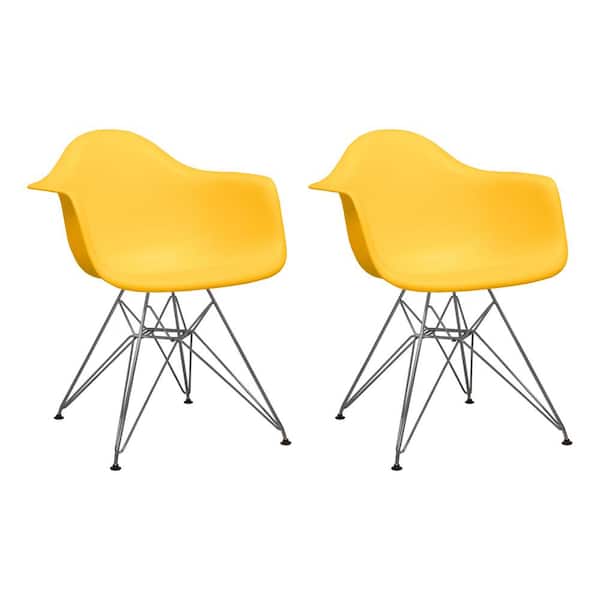 Mod Made Paris Tower Yellow Dining Arm Chair with Chrome Legs (Set of 2)