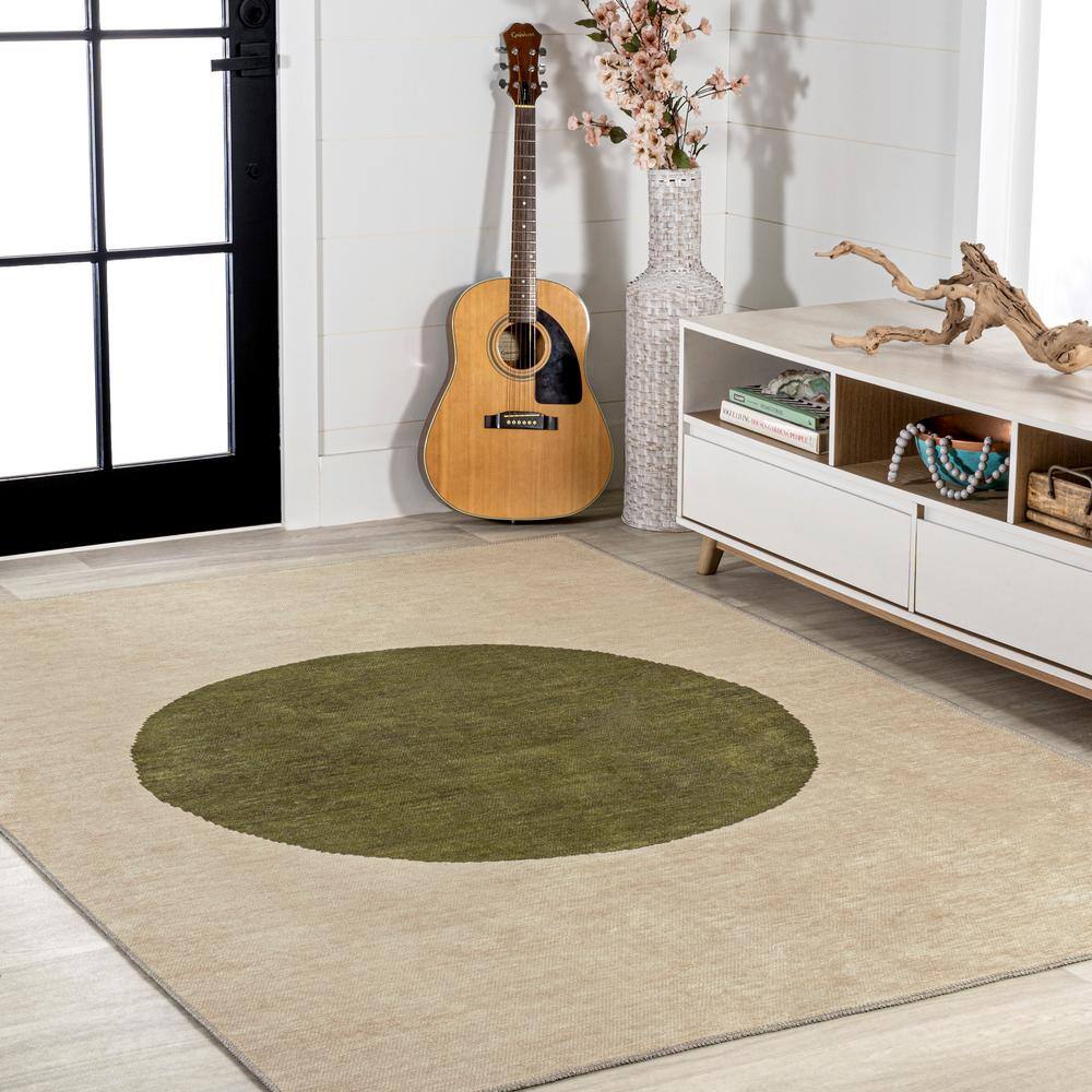 Cirkel 3' x 5' Cream/Green Geometric Synthetic Area Rug