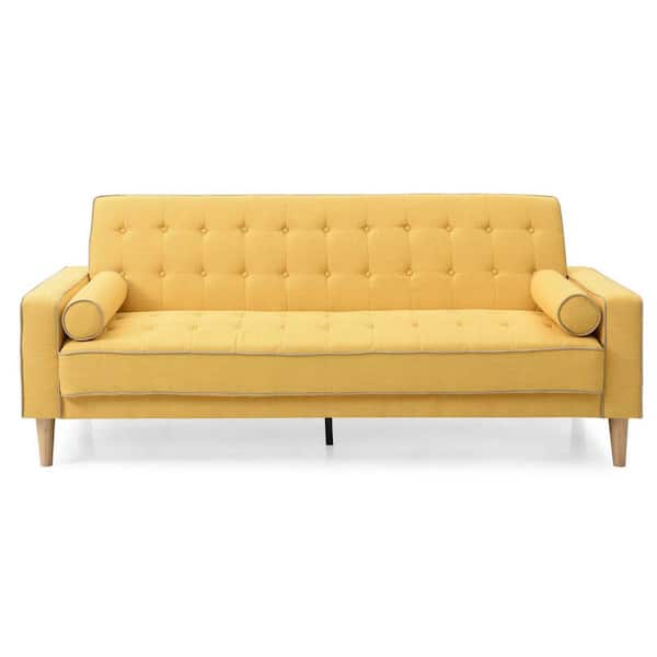 AndMakers Andrews 85 in. W Flared Arm Polyester Straight Sofa in Yellow