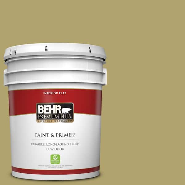 BEHR PREMIUM PLUS 5 gal. Home Decorators Collection #HDC-WR15-10 Green Bean Casserole Flat Low Odor Interior Paint & Primer