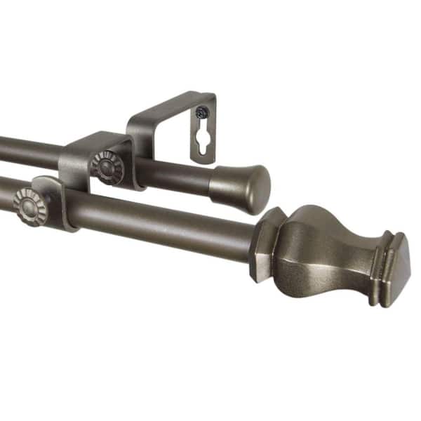 Rod Desyne 48 in. - 84 in. Telescoping 5/8 in. Antique Gold Double Curtain Rod Kit with Emelia Finial