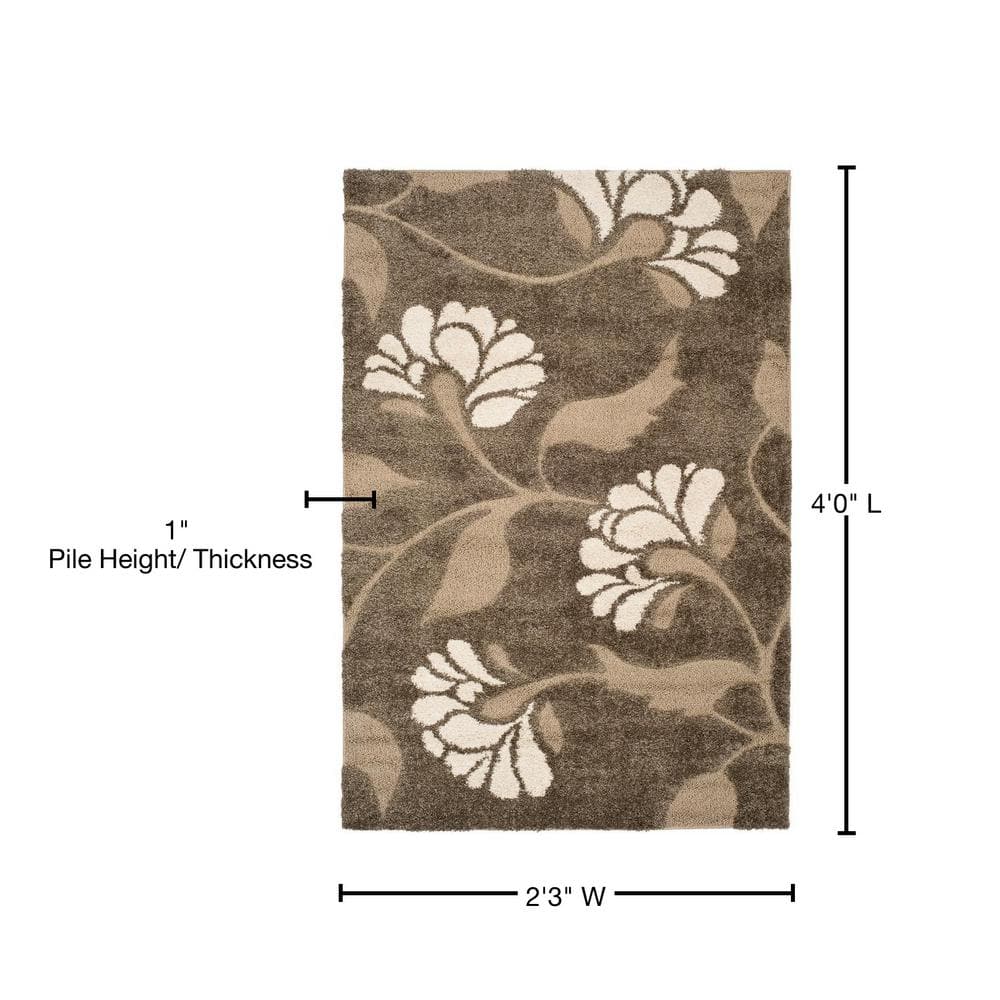 Elegant Smoke and Beige Floral Shag Rug, Hand-Knotted 2'3" x 4'