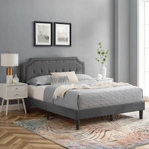 Queen Size Bed Frame with Headboard Upholstered Platform Bed with Sturdy Wood Slat Support Gray 60.03 in. W