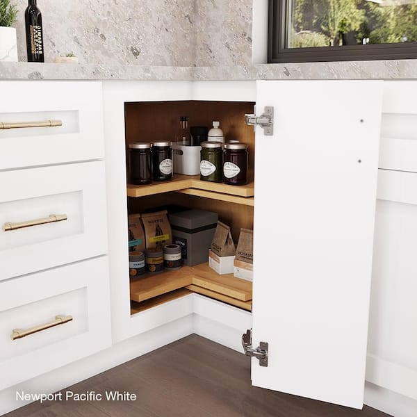 Home Decorators Collection - Hargrove 33 in. W x 33 in. D x 34.5 in. H Assembled Plywood Corner Lazy Susan Base Kitchen Cabinet in Veiled Gray RH