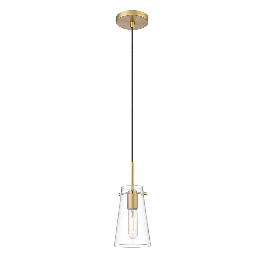 Kira 5 in. 1-Light Modern Gold Shaded Pendant Light with Clear Glass Shade,