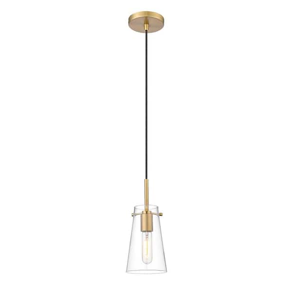 Unbranded Kira 5 in. 1-Light Modern Gold Shaded Pendant Light with Clear Glass Shade, No Bulbs Included