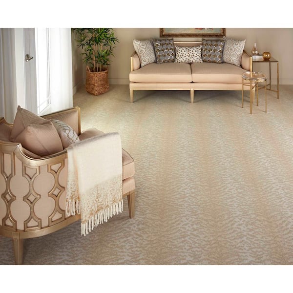 Fearless Savannah Beige 13.2 ft. 36 oz. Wool Pattern Installed Carpet
