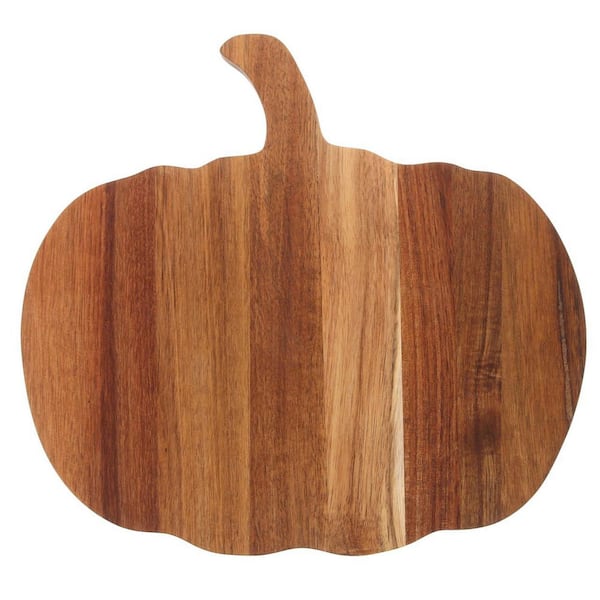 13 in Pumpkin Light Brown Wood Cutting and Serving Board with Handle for Charcuterie