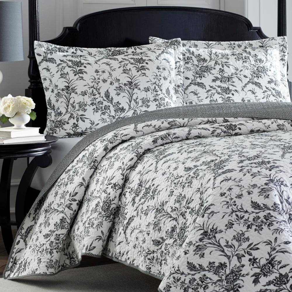 Amberley Twin Black and White Reversible Cotton Quilt Set