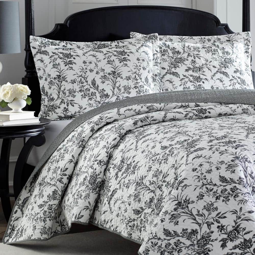 Amberley Black and White Cotton Reversible Full Quilt Set