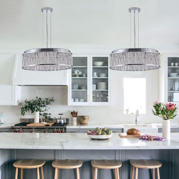 Avex 7-Light Silver Pendant Light with Crystal and Metal Shade, No Bulbs Included