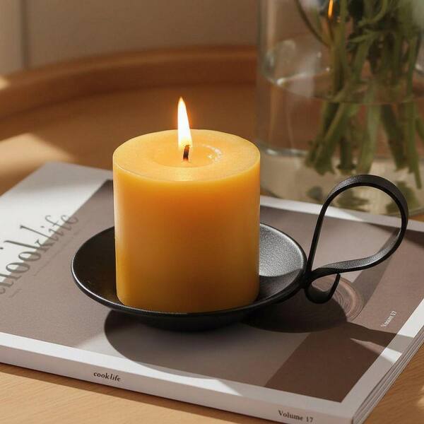 Matte Black Iron Pillar Candle Holders 2-Pack, with Handle and