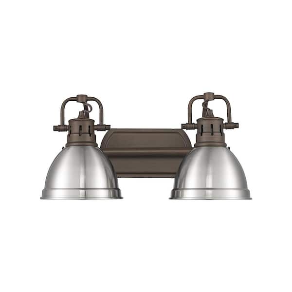 Golden Lighting Duncan 8.25 in. 2-Light Rubbed Bronze Vanity Light with Silver Shade