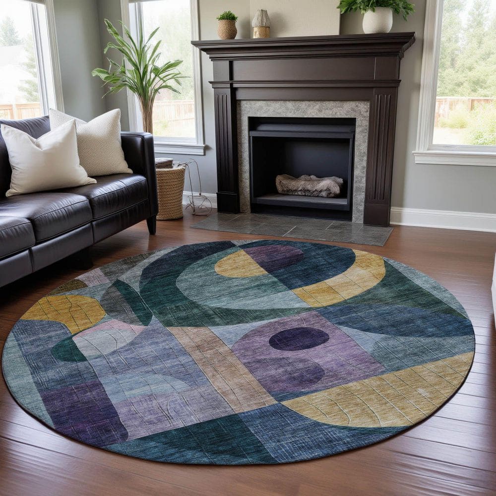 Mayfield Premium Machine Washable Abstract AMF1118 Blue 8 ft. x 8 ft. Round Rug price history on PriceWatchPro