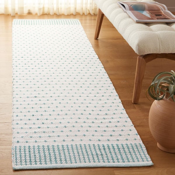 Montauk 2 ft. x 9 ft. Aqua/Ivory Dainty Striped Runner Rug