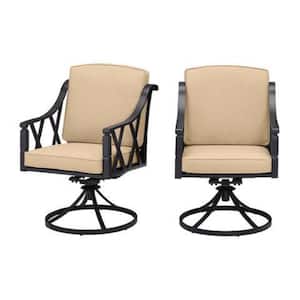 Harmony Hill Black Steel Outdoor Patio Motion Dining Chairs with Sunbrella Beige Tan Cushions (2-Pack)