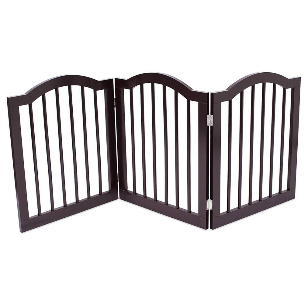 Espresso Arched Top Freestanding Solid Wood Pet Gate