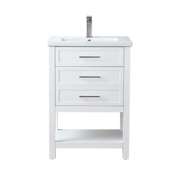 Arlo 24 in. W x 18 in. D x 34 in. H Bath Vanity in White with White Ceramic Top