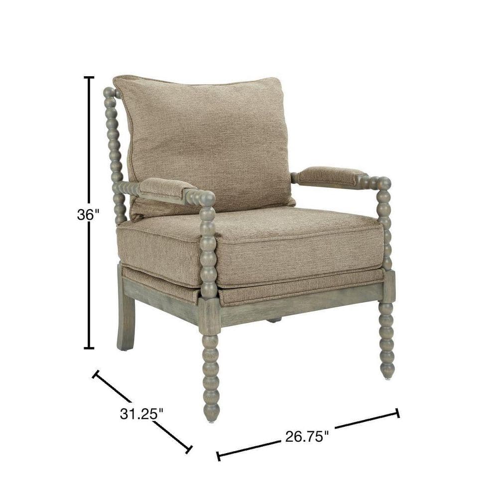 Gray Hardwood Farmhouse Accent Chair with Cushions