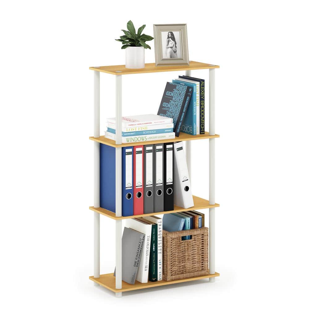 Sleek Beech & White 4-Tier Open Design Storage Shelf