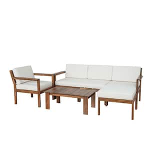 4-piece PE Wicker Outdoor patio Sectional sofa furniture set with small table and beige Cushions for garden, backyard