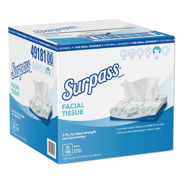 Surpass 2-Ply White Facial Tissue Flat Box (125-Box, 10-Boxes 