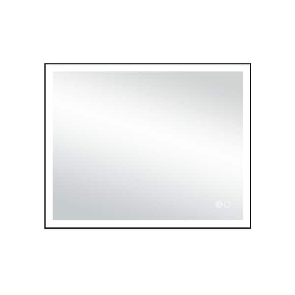 Unbranded 40 in. W x 32 in. H Rectangule Aluminum Matte Black Framed Wall Mount Bathroom Vanity Mirror with LED Light