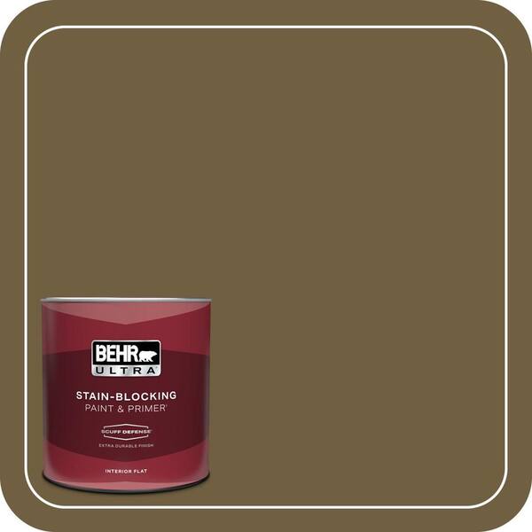 BEHR ULTRA 1 qt. #360F-7 Olive Shadow Extra Durable Flat Interior Paint & Primer