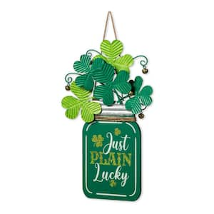 16 in. H St. Patrick's Wooden/Metal Mason Jar with Shamrock Door Hanger