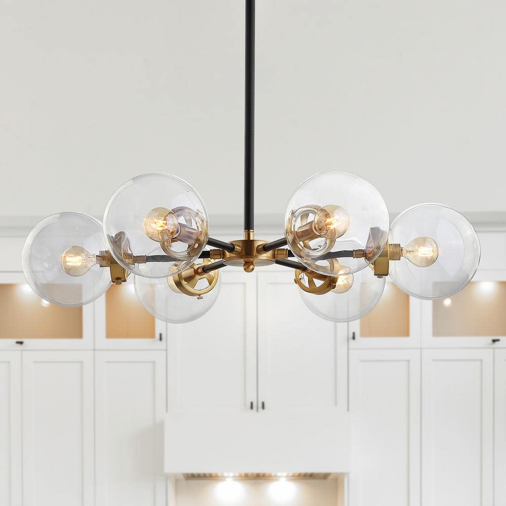 Caleb 28" Black and Brass Gold Sputnik LED Chandelier