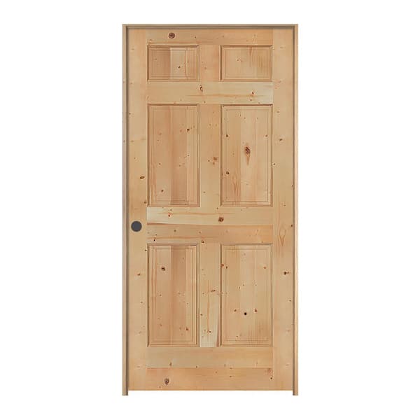 JELD-WEN 32 in. x 80 in. Knotty Pine Unfinished Right-Hand 6-Panel Solid Wood Single Prehung Interior Door