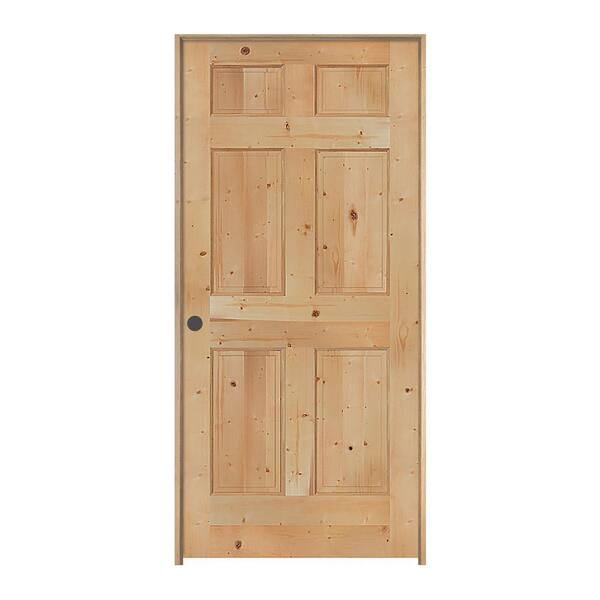 JELD-WEN 24 in. x 80 in. Knotty Pine Unfinished Right-Hand 6-Panel Solid Wood Single Prehung Interior Door
