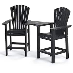 Black 2-Piece Wood-Like Outdoor Bistro Set with Removable Table and Umbrella Hole