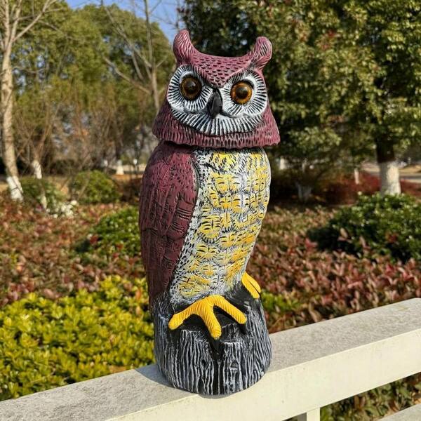 Hand-Painted PE Solar Powered Owl Statue Decoys with Motion Sensor
