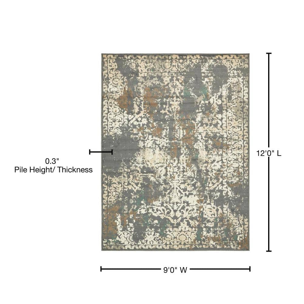 Elegant Mirage 9' x 12' Gray Abstract Synthetic Area Rug