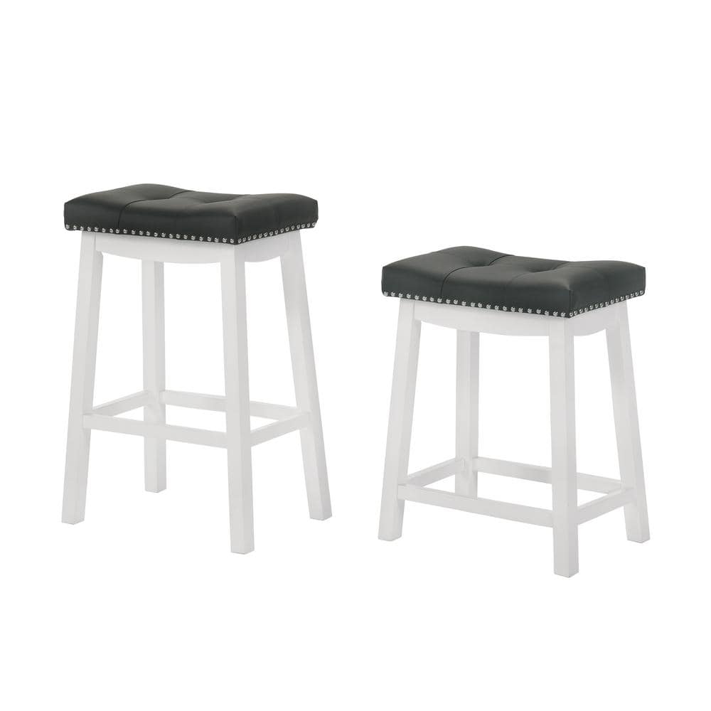 LuXeo Barstow 24 in. White Bar Stools with Dark Gray Faux Leather ...