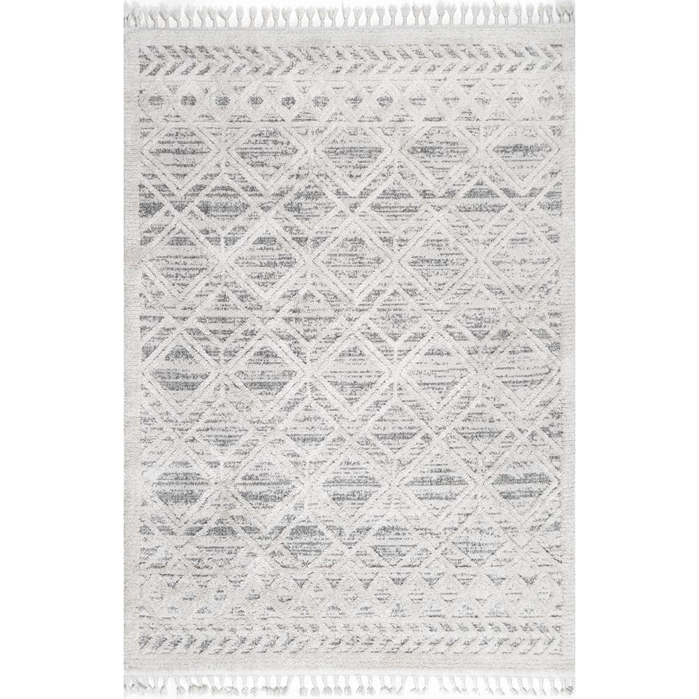 nuLOOM Ansley Textured Lattice Tassel Beige 9 ft. x 12 ft. Area Rug ...