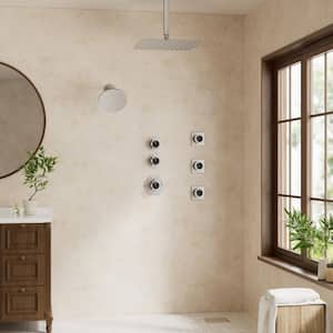 Thermostatic 5-Spray 12 and 6 in. Dual Shower Head Ceiling Mount Fixed and Handheld Shower Head in Brushed Nickel