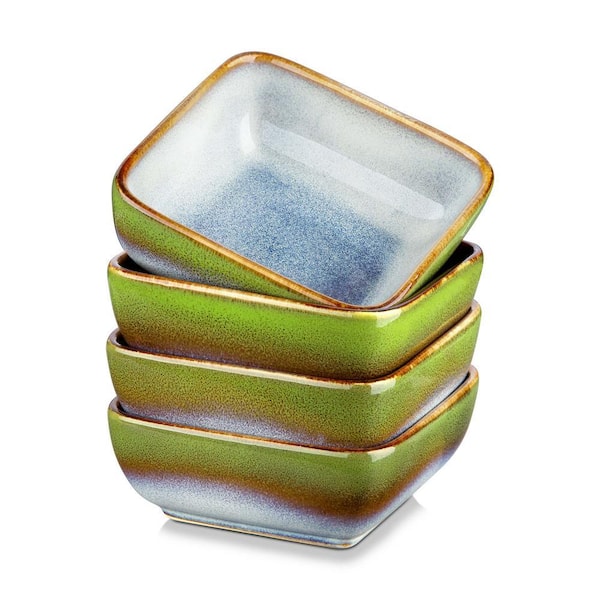 6 fl. oz. Blue-green Stoneware Saucer Dish Set Dipping Snack Bowl Set of 4 Small Serving Dish Condiment Seasoning Bowl