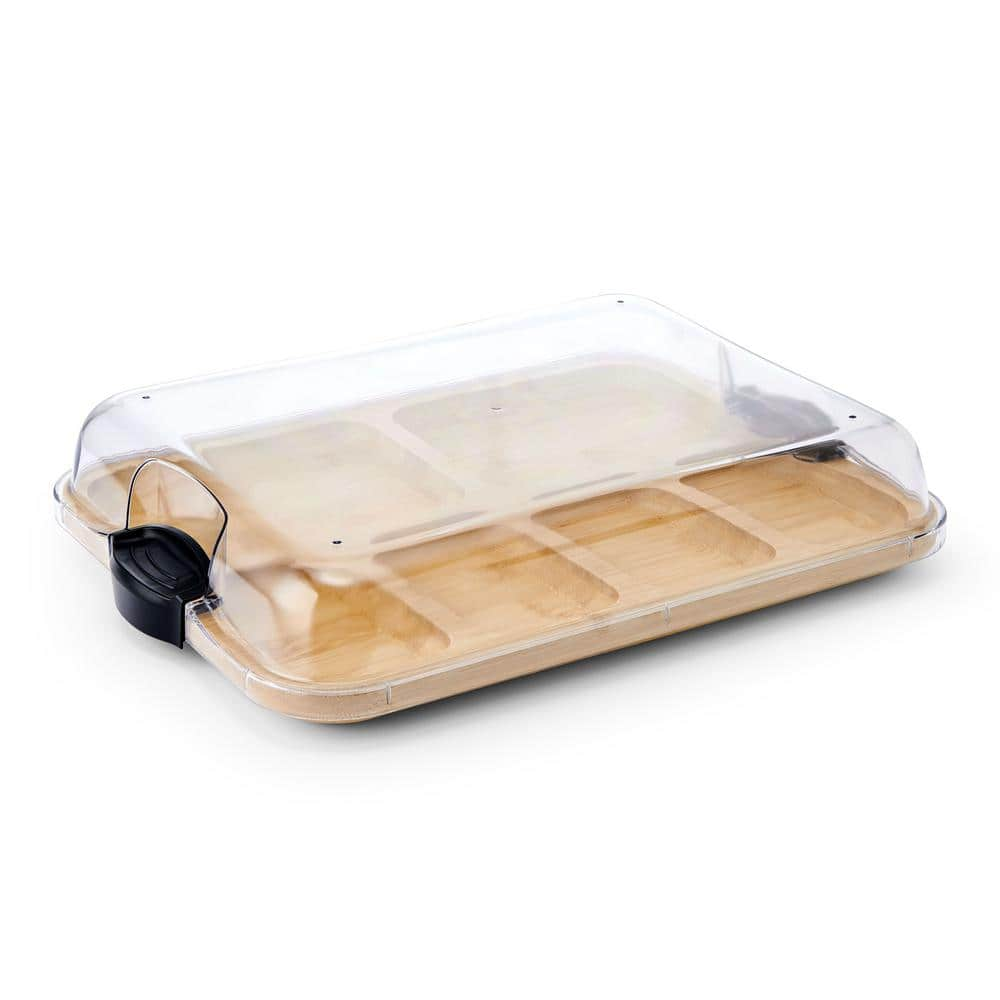 Farberware 11"x14" Build-a-Board Charcuterie 6 pkt Bamboo Board with Locking Lid and Black Handle