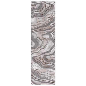 Craft Gray/Brown 2 ft. x 8 ft. Marbled Abstract Runner Rug