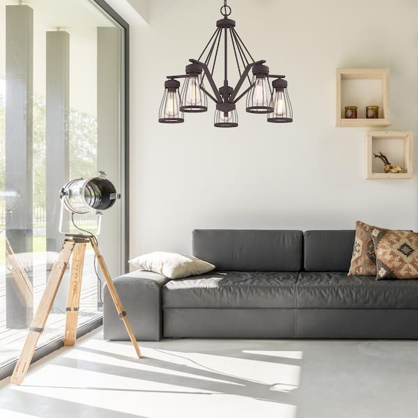 Brooklyn 5-Light Bronze Rustic Classic Chandelier for Dining Areas with (5) Vintage Style E26 Bulbs Included