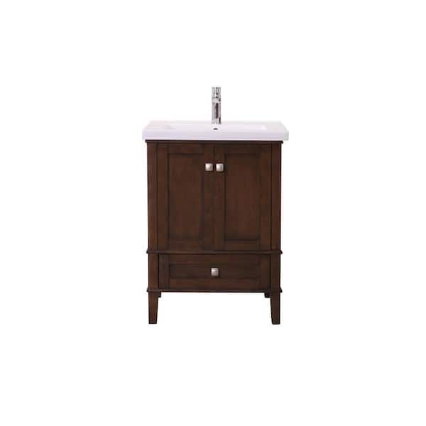 Unbranded Timeless Home Addison 24 in. W x 18 in. D Single Bathroom Vanity in Antique Coffee with White Porcelain