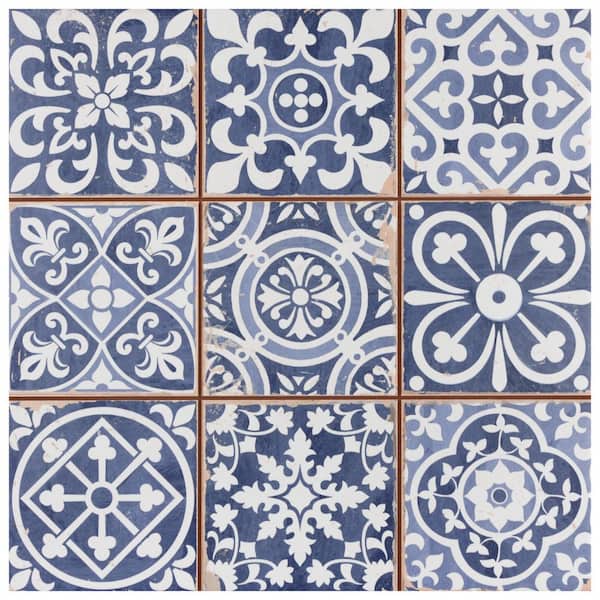 Merola Tile Za Azul 13 In X, Blue And White Ceramic Wall Tiles