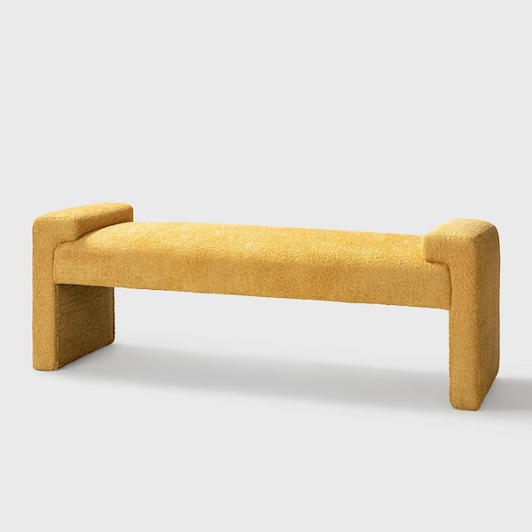 JAYDEN CREATION Johannes Yellow Transitional Upholstered Boucle 58.5 in Bedroom Bench with Foot Pads