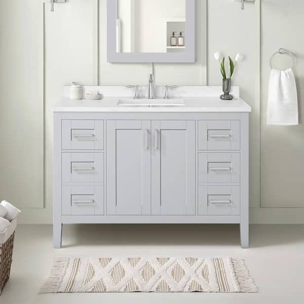 Home Decorators Collection Sepal 48 in. W x 21 in. D x 34 in. H Single Sink Bath Vanity in Dove Gray with White Engineered Marble Top