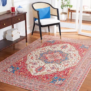 Tuscon Red/Beige 6 ft. x 6 ft. Machine Washable Medallion Floral Square Area Rug