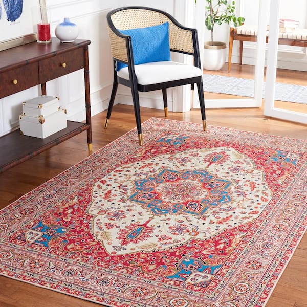 Tuscon Red/Beige 8 ft. x 10 ft. Machine Washable Medallion Floral Area Rug