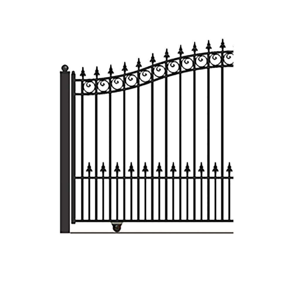 Prague Style Black Steel Sliding Driveway Gate with Pedestrian Gate